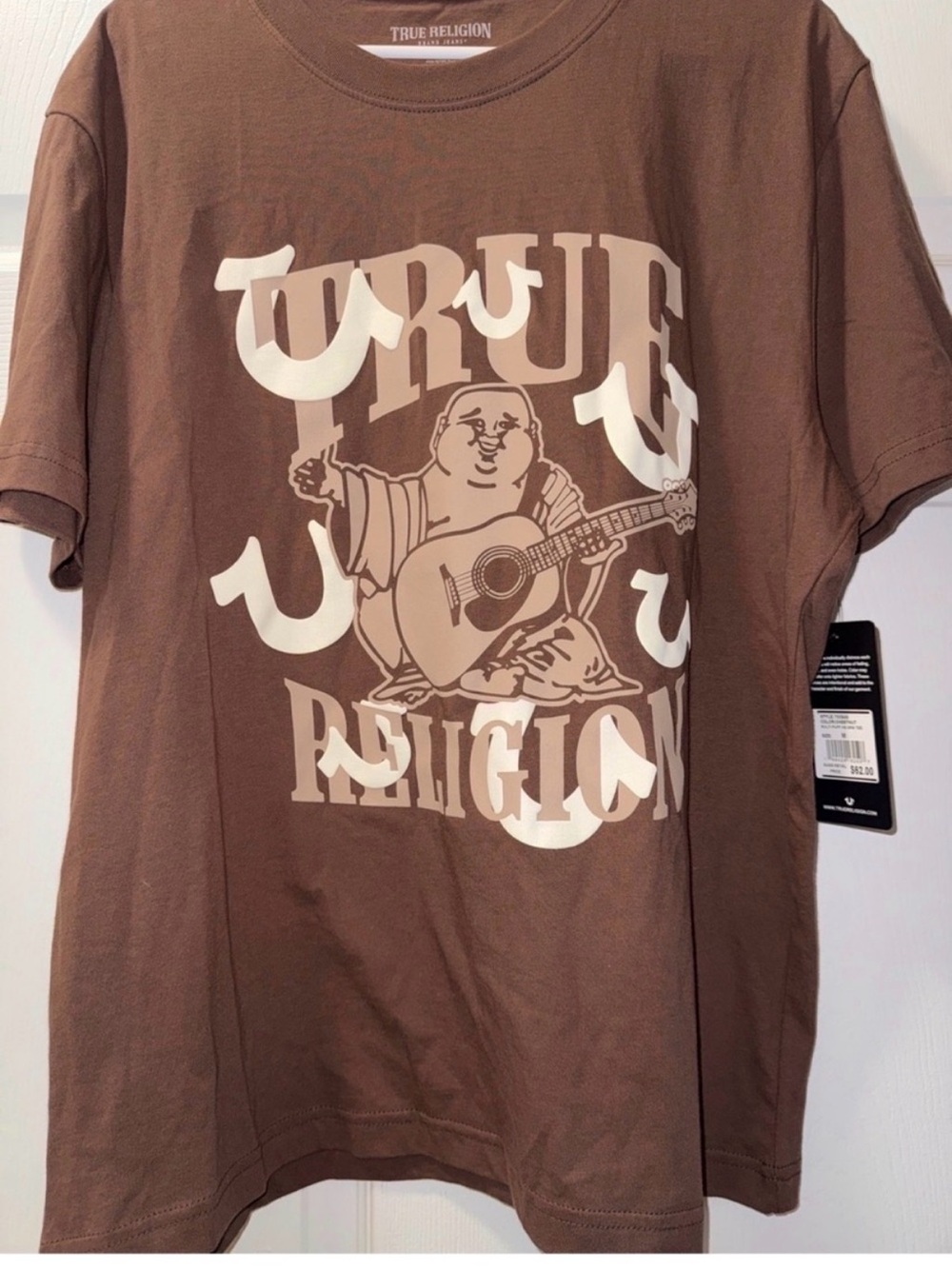 True Religion Brown Tee with Cream Graphic Buddha Logo